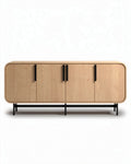 Buffet en bois clair avec portes en métal noir dimensions 120 x 40 x 70cm