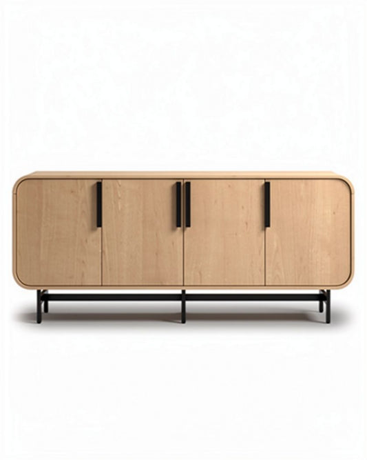 Buffet en bois clair avec portes en métal noir dimensions 120 x 40 x 70cm