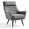 Fauteuil moderne en tissu gris avec accoudoirs et piètement en bois noir