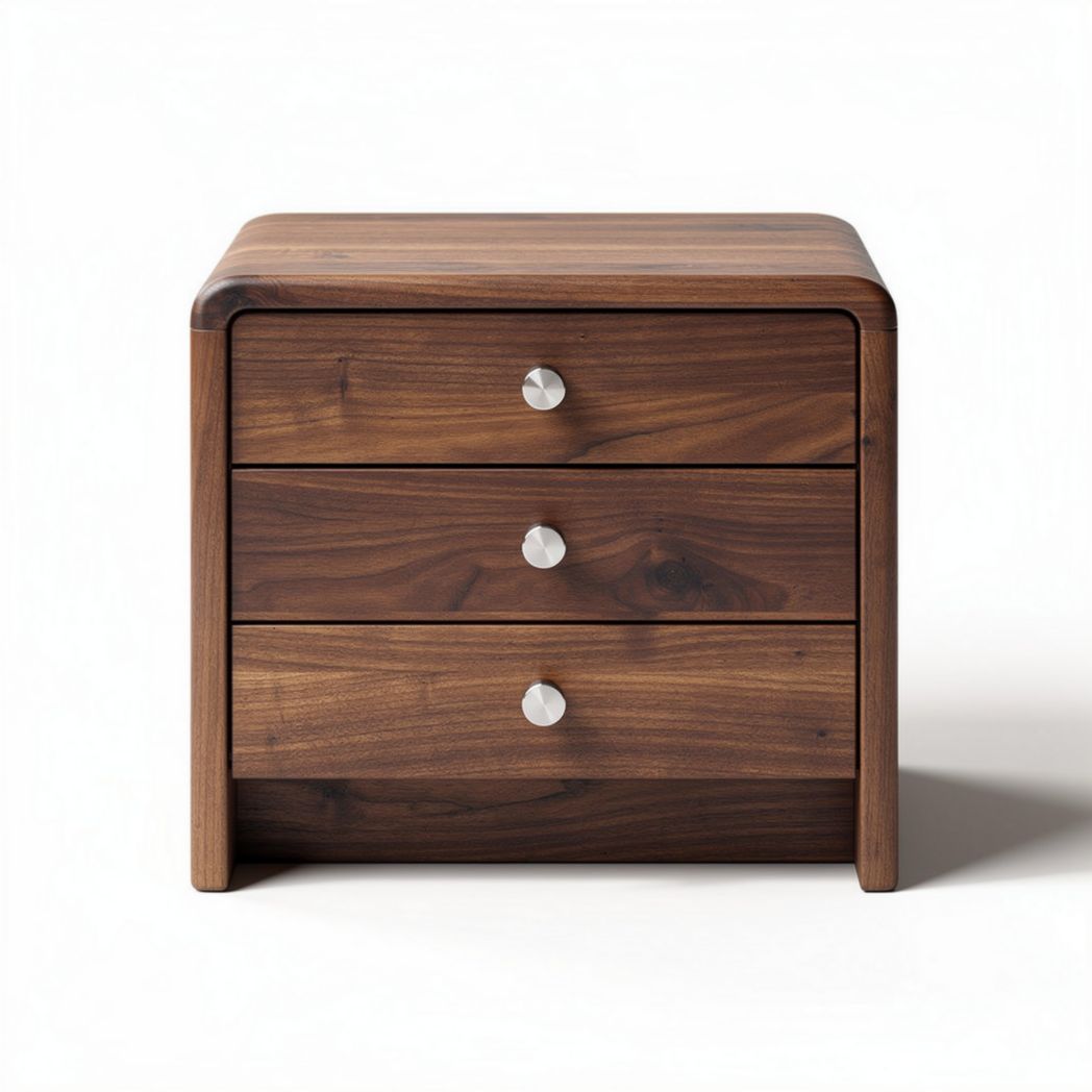 Table de chevet en bois de noyer avec trois tiroirs 50 x 40 x 40cm