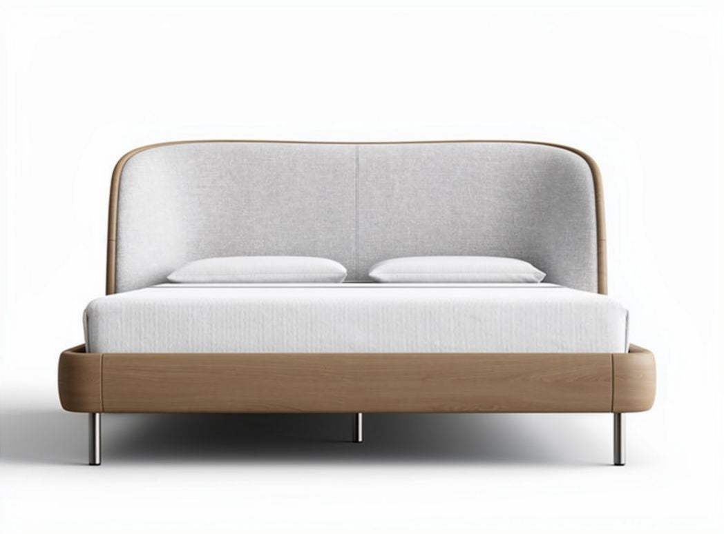 Lit en bois avec tête de lit en tissu gris 200 x 160 x 90cm