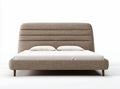 Lit double en tissu beige avec dimensions de 200 x 160 x 120cm