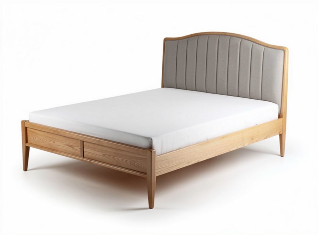 Lit en bois de hêtre avec tête de lit rembourrée en tissu gris 200 x 160 x 100cm