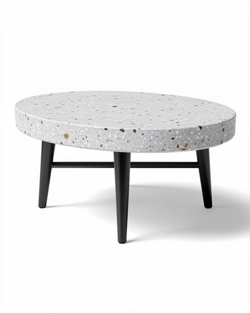Table basse ronde en terrazzo et pieds noirs 90 x 90 x 30cm