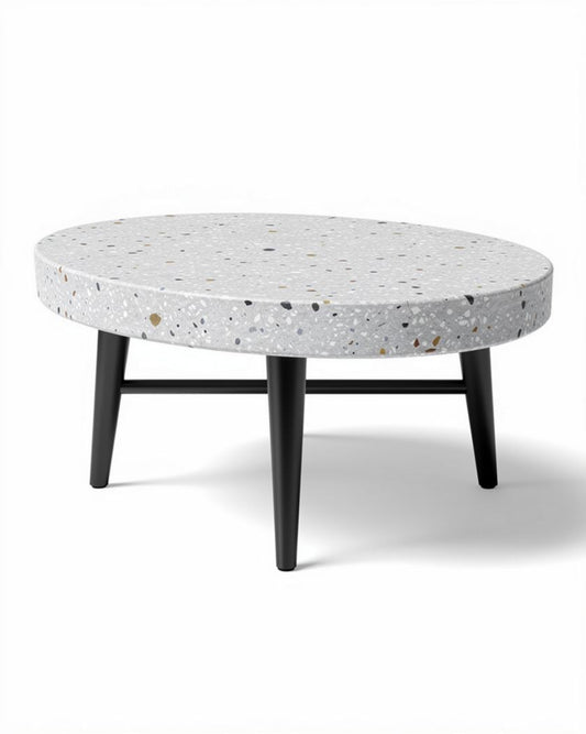 Table basse ronde en terrazzo et pieds noirs 90 x 90 x 30cm