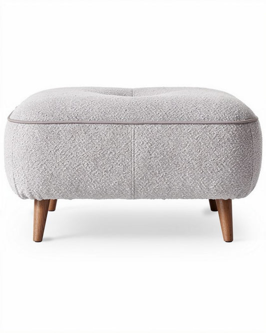 Pouf en tissu gris clair avec pieds en bois de dimensions 75 x 45 x 35 cm