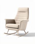 Fauteuil à bascule en tissu beige avec une structure en bois dimensions 80 x 70 x 100cm