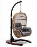 Suspension en rotin naturel avec coussins gris dimensions 80 x 75 x 120cm