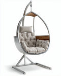Chaise suspendue en métal et bois avec coussin en tissu 80 x 60 x 120cm