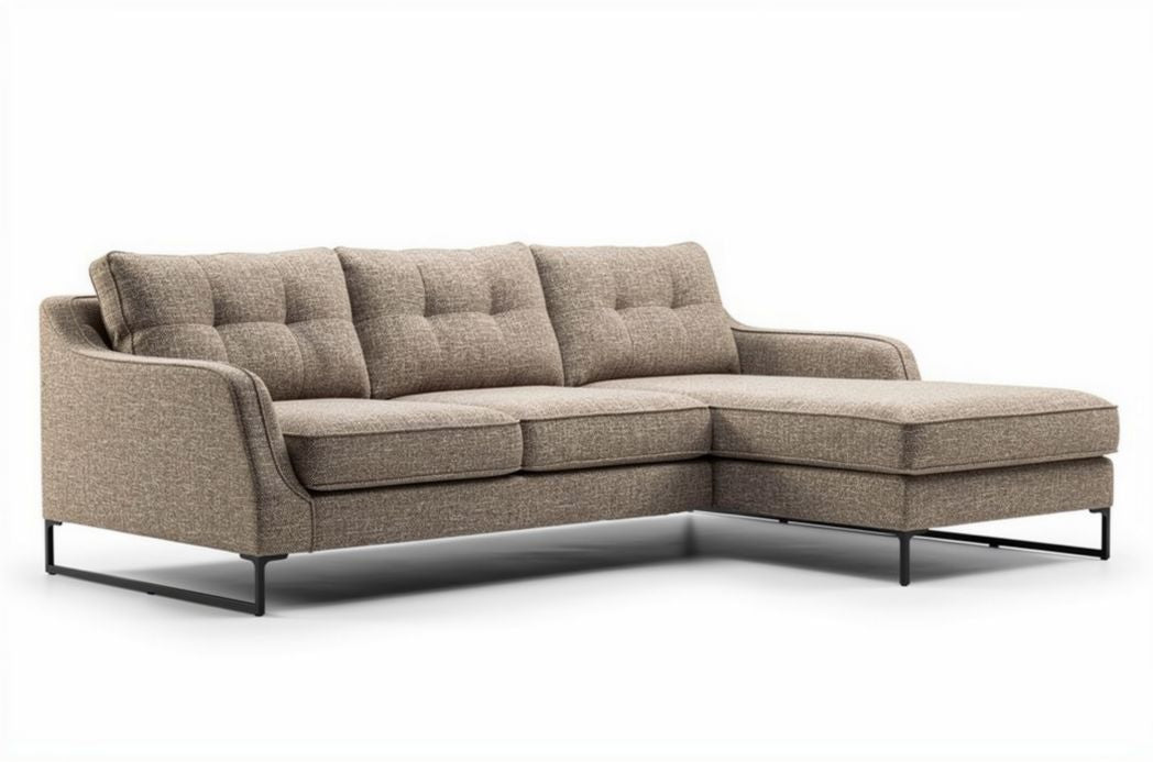 Canapé d'angle en tissu beige avec accoudoirs en métal 200 x 90 x 80cm