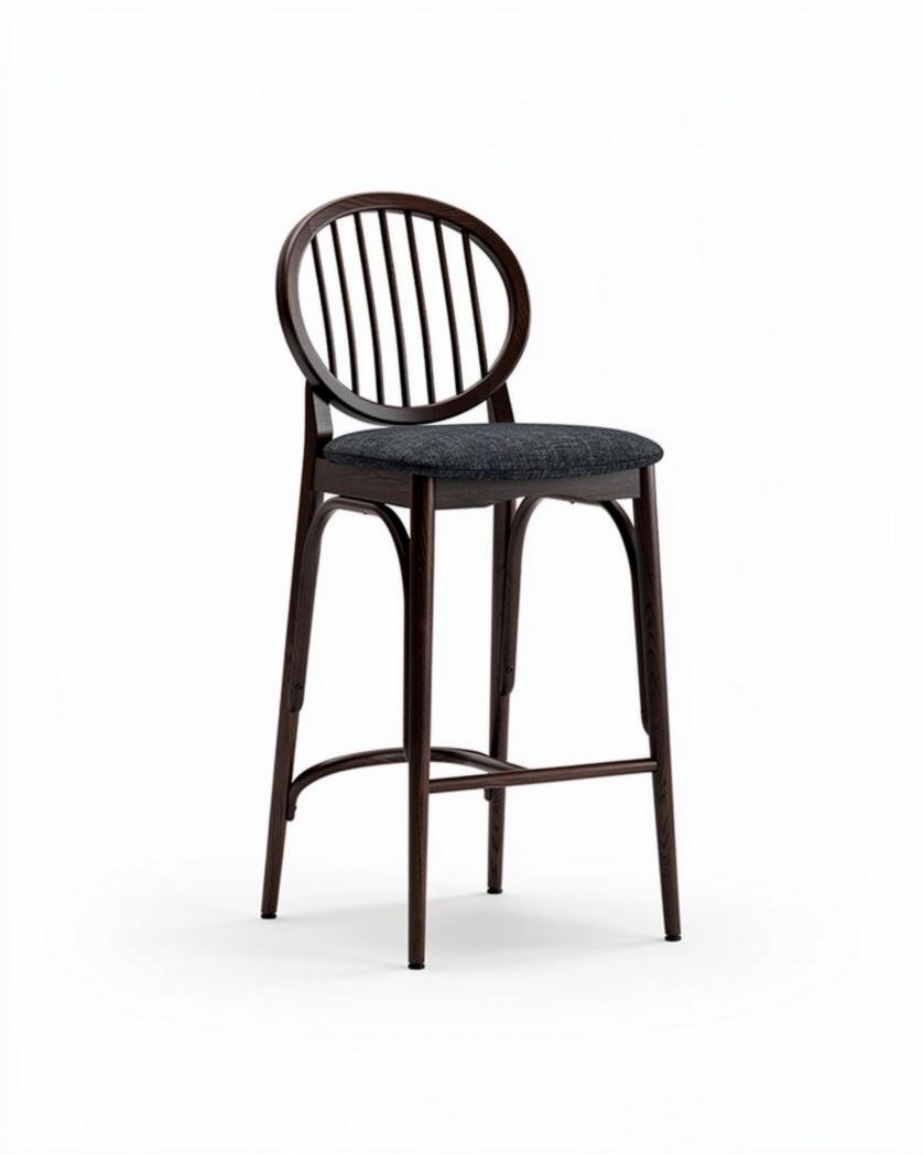Tabouret de bar en bois noir avec assise en tissu gris 40 x 40 x 100cm