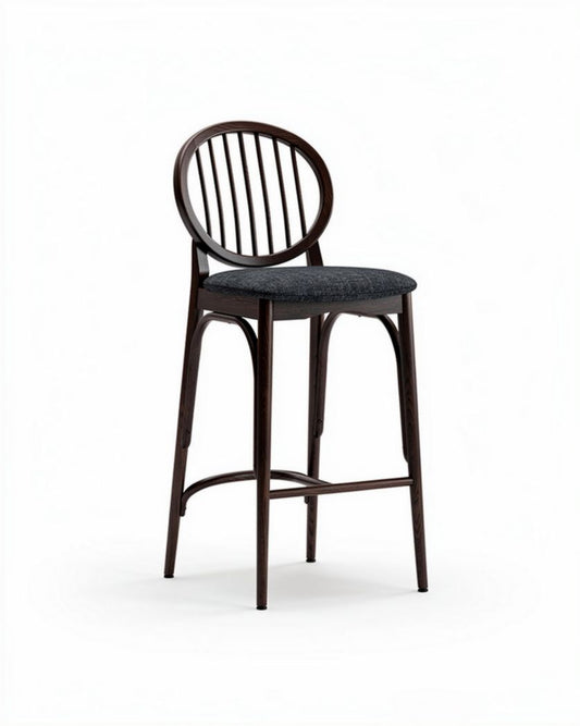 Tabouret de bar en bois noir avec assise en tissu gris 40 x 40 x 100cm